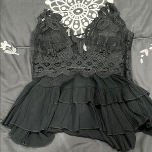 Elegant Black Lace Peplum Top